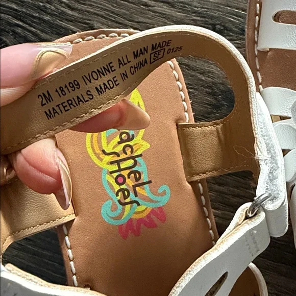 Rachel White Floral Girls' Leather-Look Sandals - Picture 6 of 6